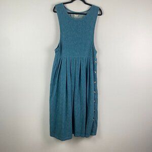 LL Bean Vintage Denim Midi Dress Size 14 Blue Sleeveless Cotton Blue